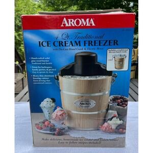 Aroma AIC-204EM 4 Qt Ice Cream Maker Electric Motor Hand Crank Complete In Box